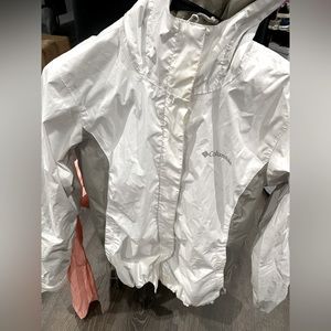 White and grey Columbia windbreaker